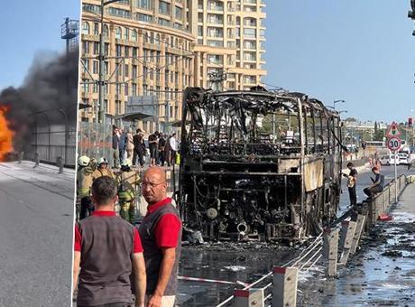 Sultangazi'de otobüste yangın: Tramvay seferleri durdu